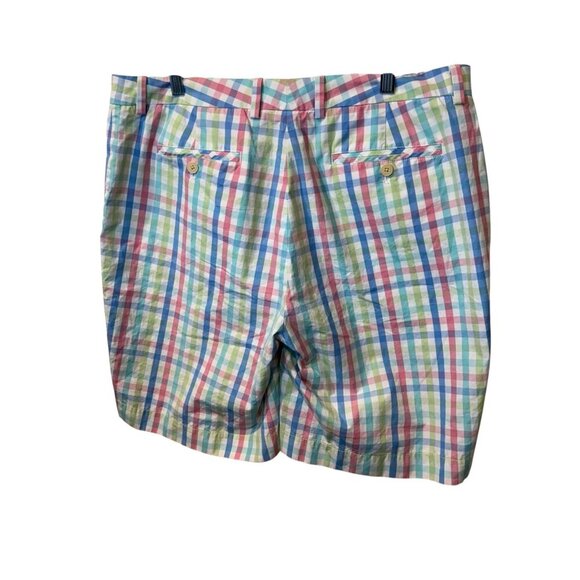 Colorful Plaid Vineyard Vines Mens Flat-Front Shorts W32 Cotton Blend - Picture 3 of 6